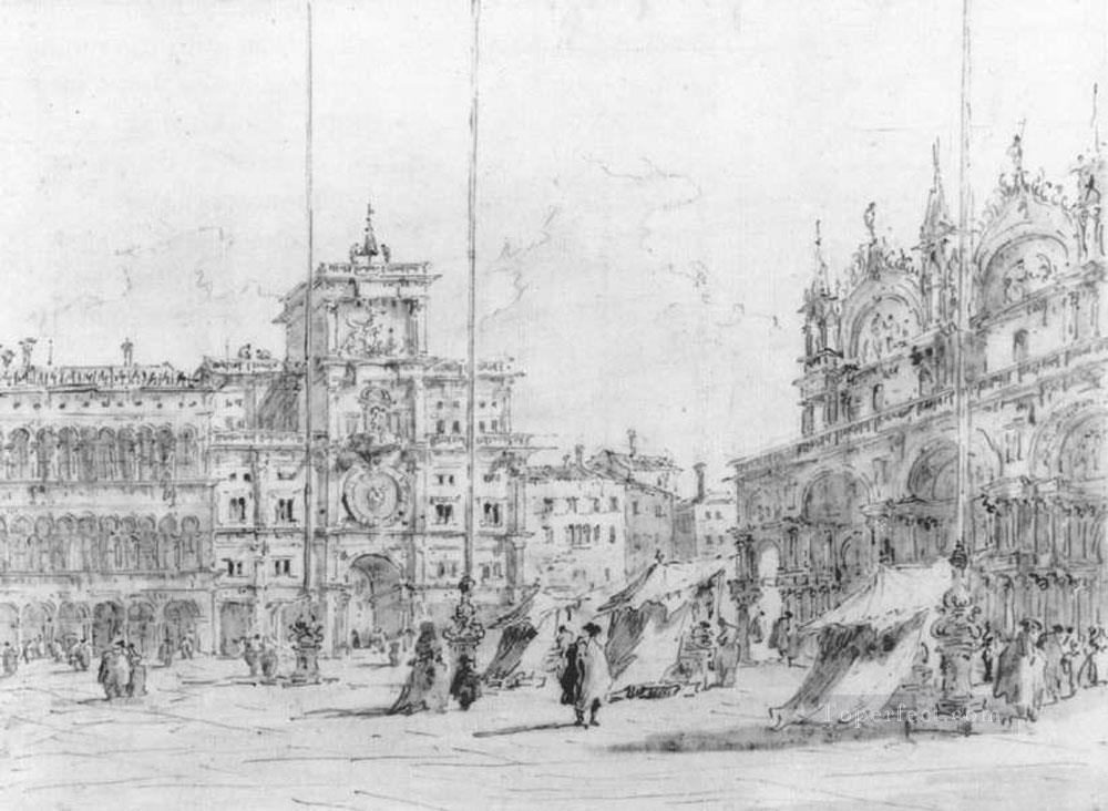 The Torre del Orologio drawing Venetian School Francesco Guardi Oil Paintings
